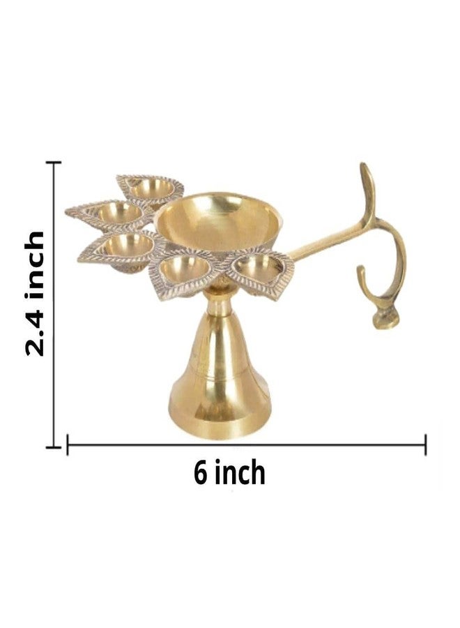 MAYAPURI Brass Panch Aarti Lamp/Pancharti Diya Oil Lamp/Panch Aarti Jyoti Puja Diya for Diwali - Image 3